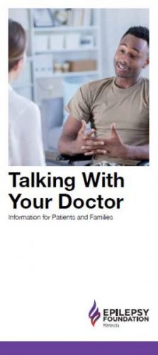 Brochure cover — image of a young man talking confidently to a doctor, and title, Talking With Your Doctor: Information for Patients and Families.