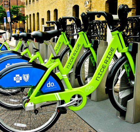 A rack of Nice Ride bikes.