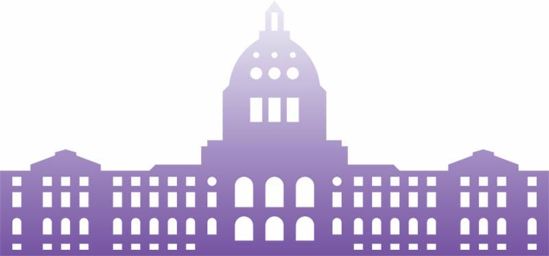 A purple logo of the Minnesota State Capitol building.