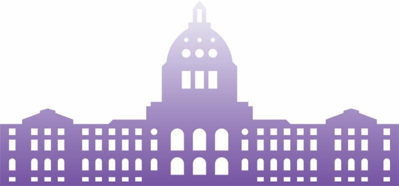 A purple logo of the Minnesota State Capitol building.
