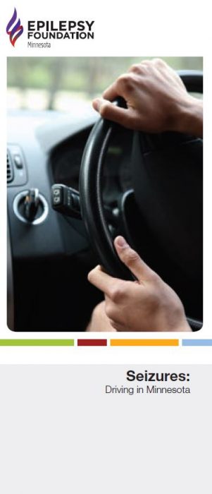 Brochure cover — closeup of hands on a steering wheel and title Seizures: Driving in Minnesota.