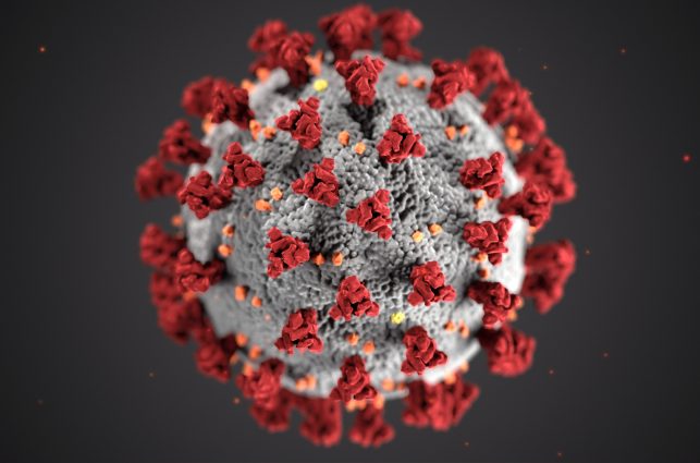 digital rendering of covid virus particle