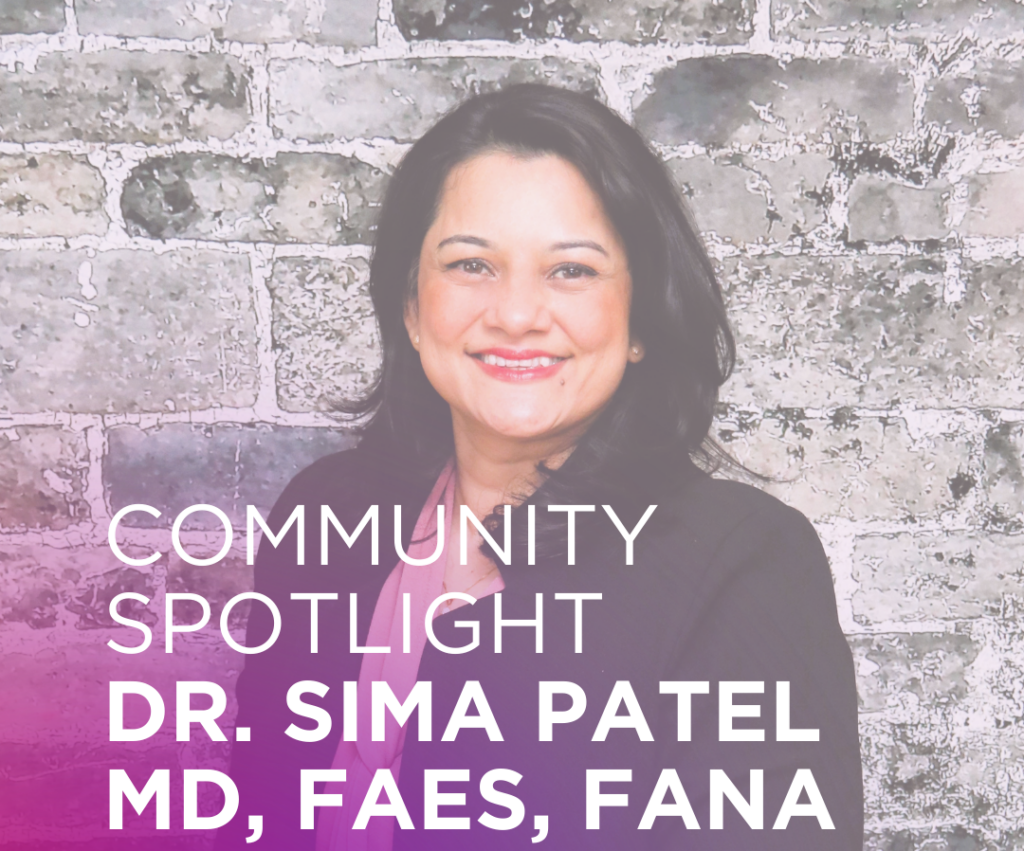 Picture of Dr. Sima Patel with overlay of white text on purple fade saying In this Neurologist and Epilepsy Specialist, Dr. Sima Patel shares her journey in epilepsy care, her passion for expanding access, and how her work with EFMN supports patients and families across Minnesota.